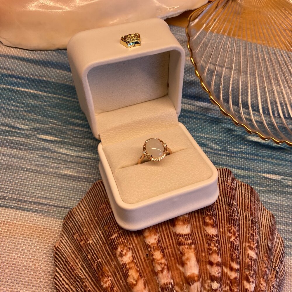 M133 Real Jade Gem Stone Rose Gold Tone Plated Adjustable Size Crystals Ring